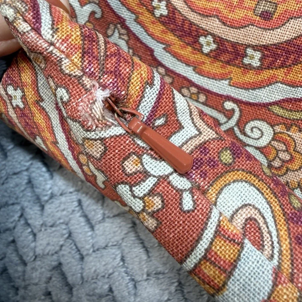 Pottery Barn Paisley Throw Pillow Cover 20x20 Rust Orange Linen Cotton 2009